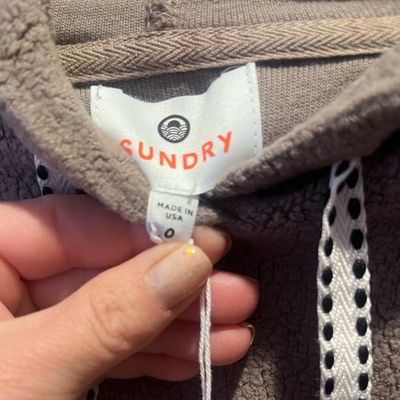 Sundry Faux Sherpa Striped Sleeve Hooded Cozy Soft Sweatshirt NWT O/XS Lounge - Picture 7 of 7